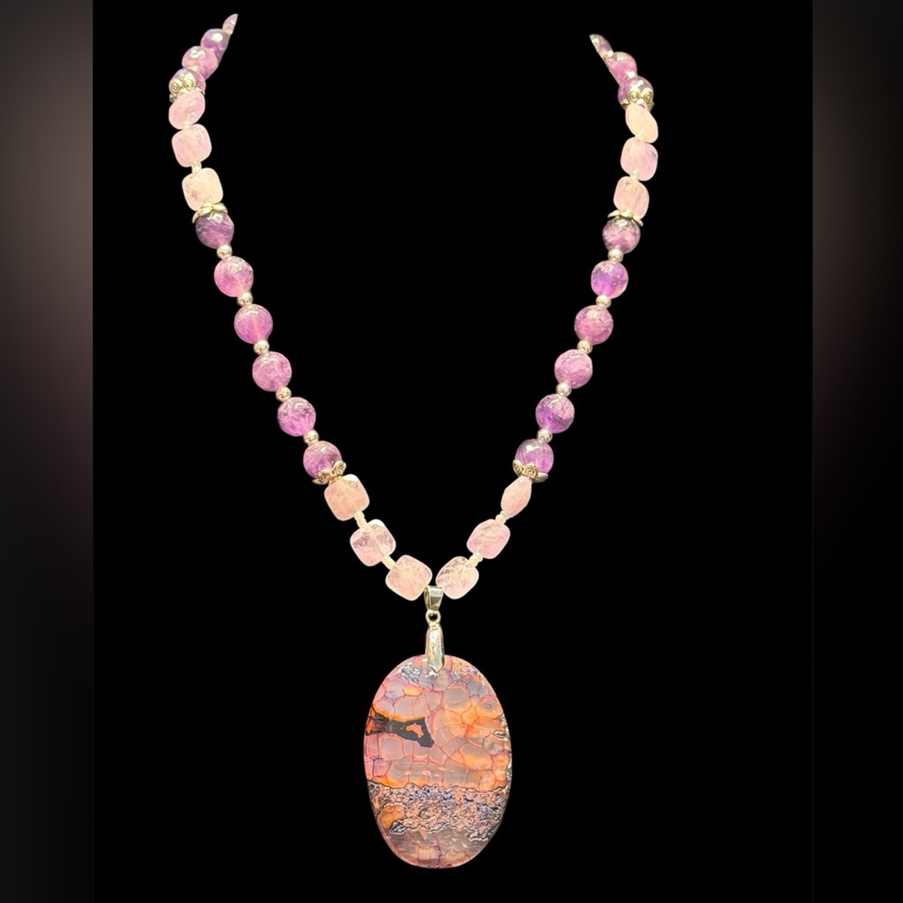 Handcrafted Amethyst Beaded Necklace - Picture 1 of 7